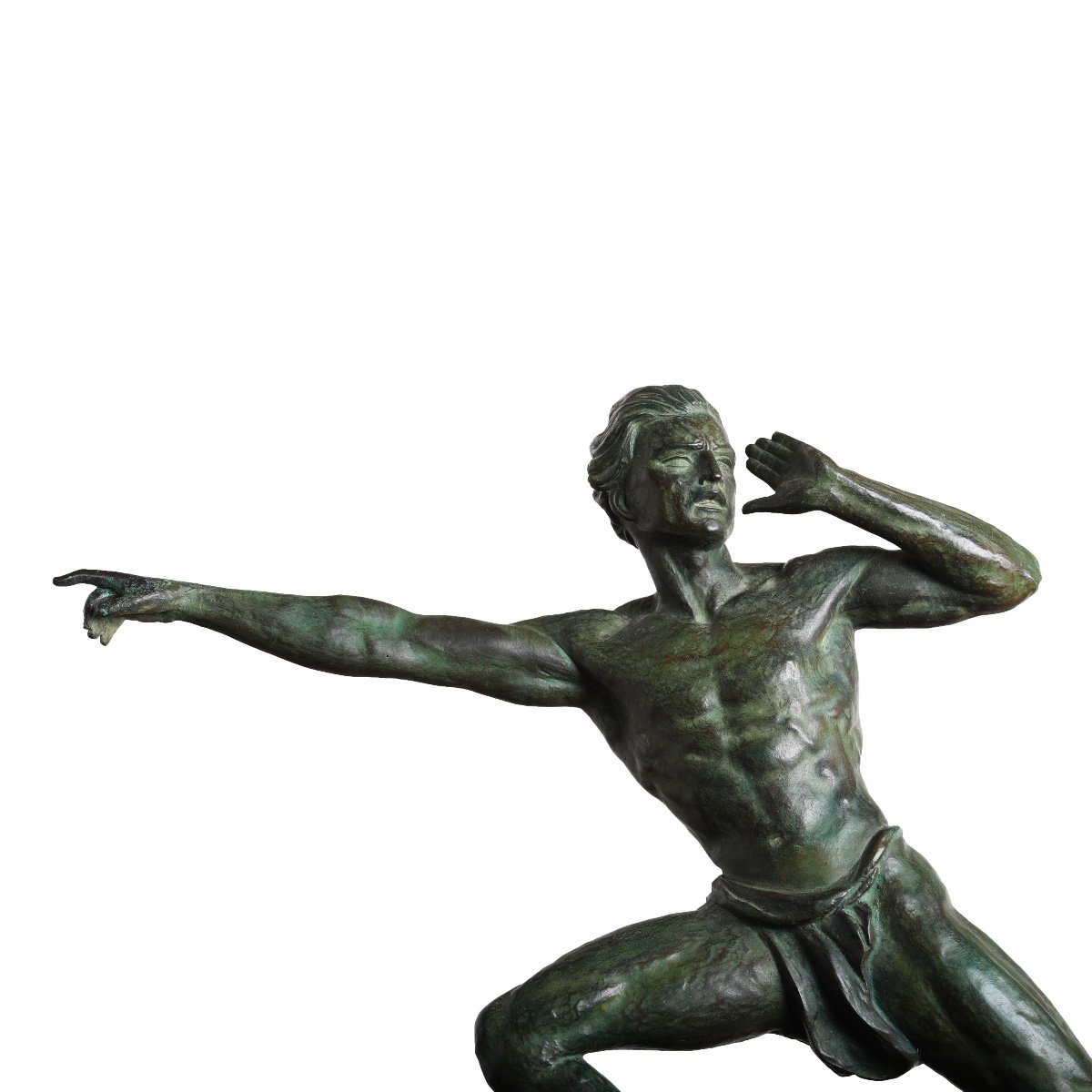 Grande Sculpture Homme Hélant Par Jean De Roncourt,  Le Verrier Fayral Bouraine - Art Deco 1930-photo-3