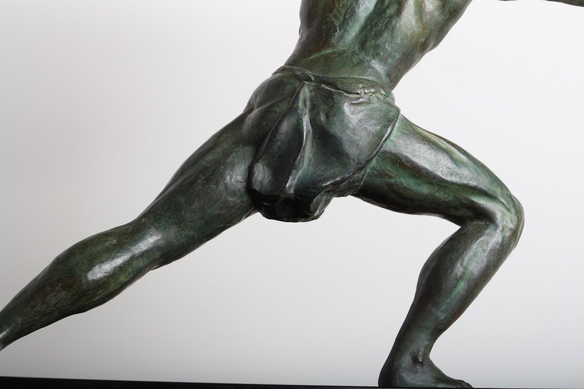 Grande Sculpture Homme Hélant Par Jean De Roncourt,  Le Verrier Fayral Bouraine - Art Deco 1930-photo-6