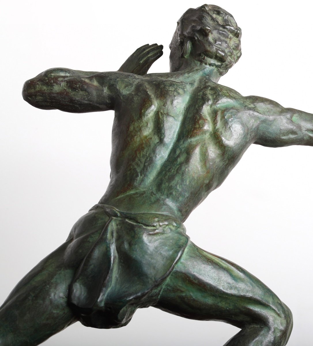 Grande Sculpture Homme Hélant Par Jean De Roncourt,  Le Verrier Fayral Bouraine - Art Deco 1930-photo-7