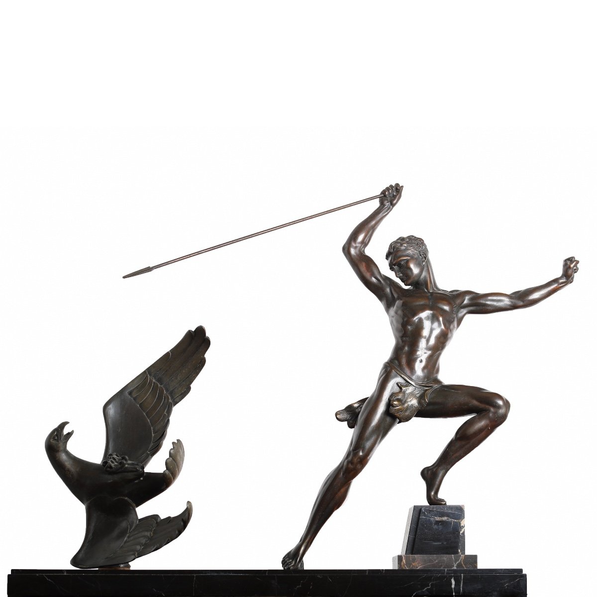 Sculpture "chasseur A l'Aigle"  Par J. De Roncourt, Le Verrier Fayral Bouraine - Art Deco 1930 -photo-1