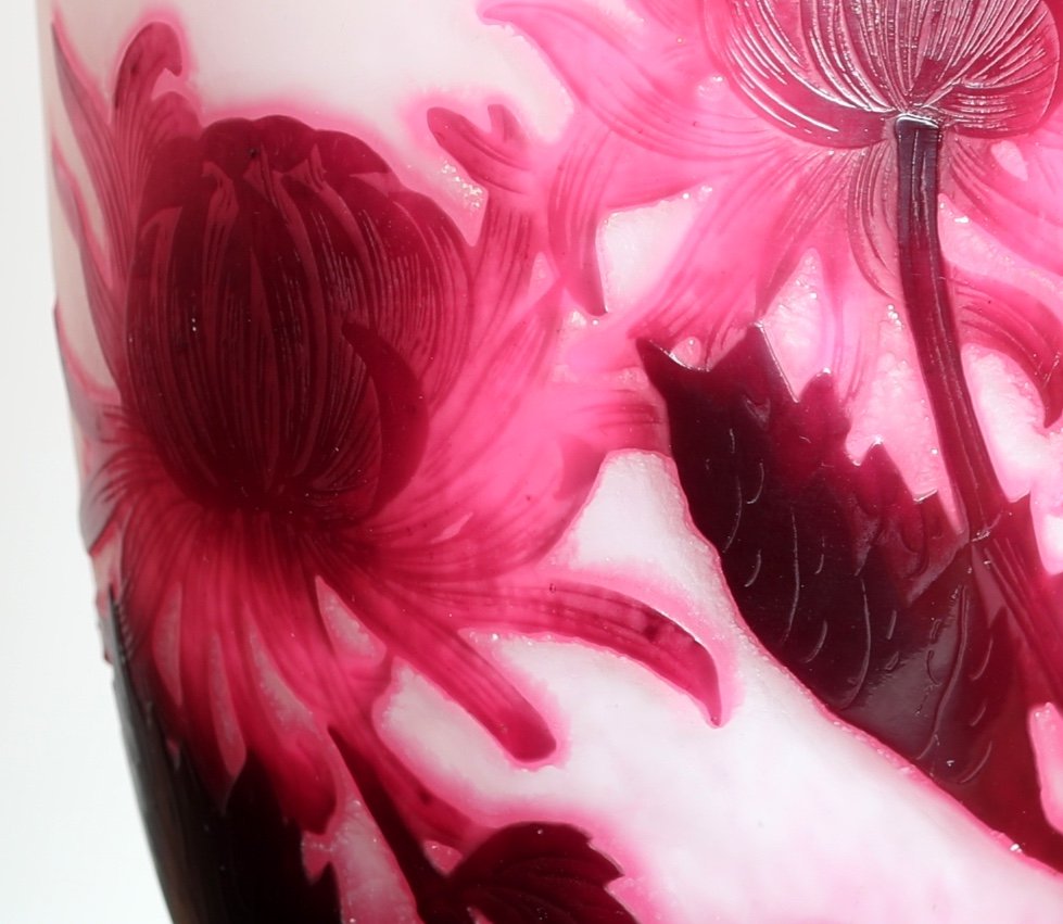 Vase With Pink Dahlias By André Delatte Nancy Era Gallé, Daum, Muller - Art Nouveau-photo-4