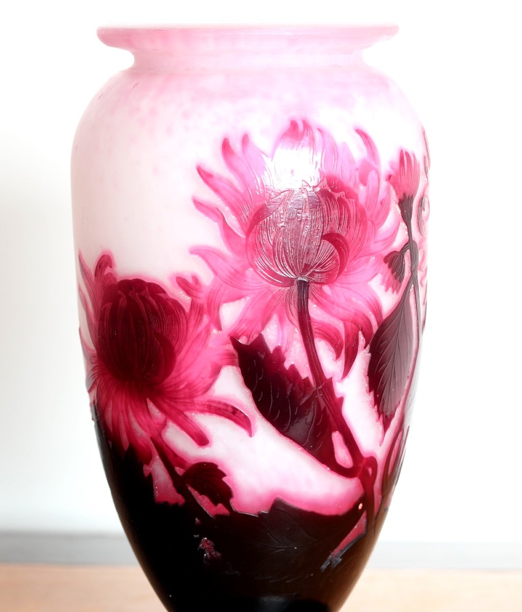 Vase With Pink Dahlias By André Delatte Nancy Era Gallé, Daum, Muller - Art Nouveau-photo-6