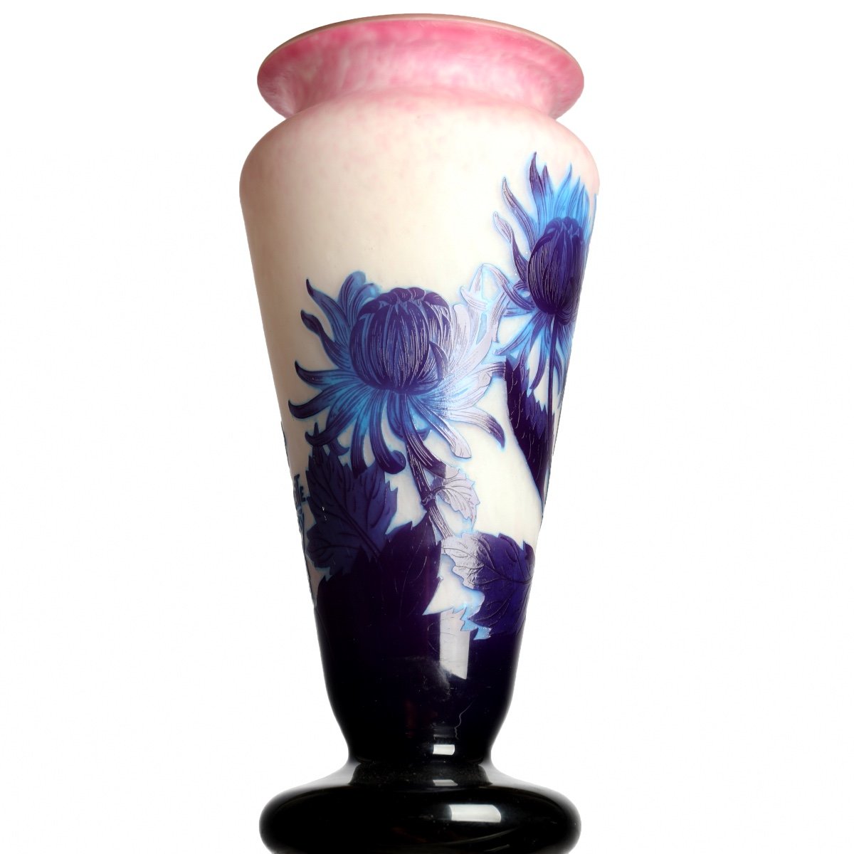 Vase With Blue Dahlias By André Delatte Nancy Era Gallé, Daum, Muller - Art Nouveau-photo-1