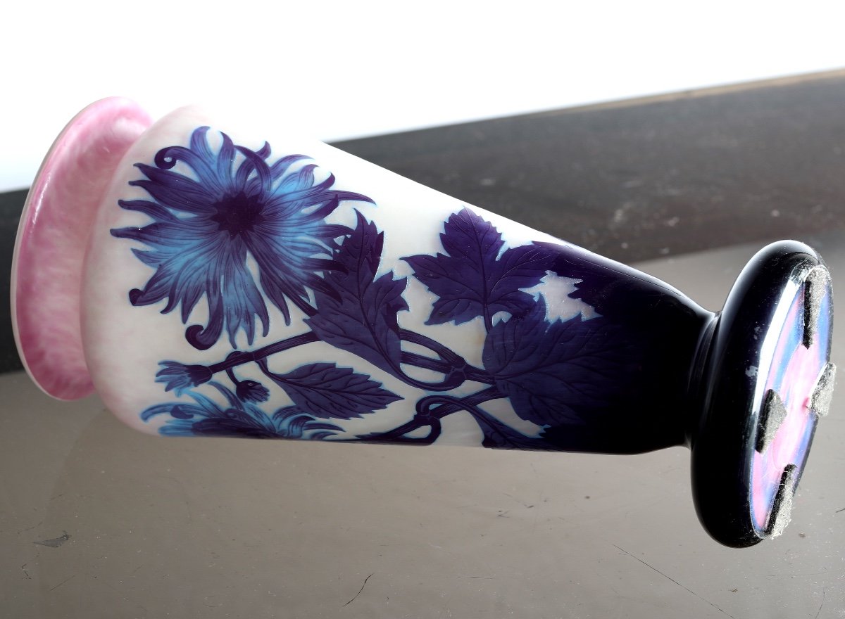 Vase With Blue Dahlias By André Delatte Nancy Era Gallé, Daum, Muller - Art Nouveau-photo-6