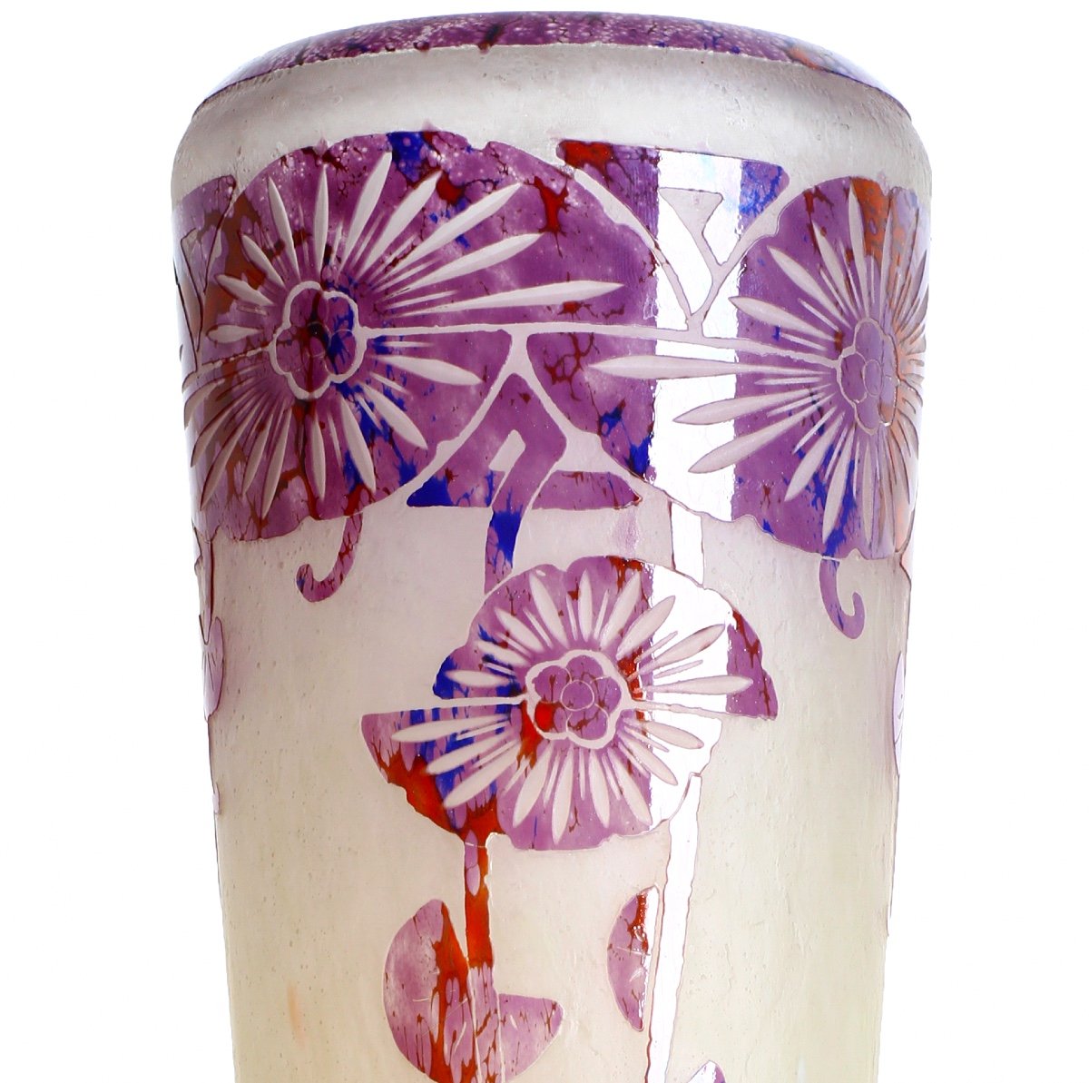Majestueux Grand  Vase Aux Ancolies Le Verre Français Era Gallé, Daum, Muller - Art Deco 1928-photo-2