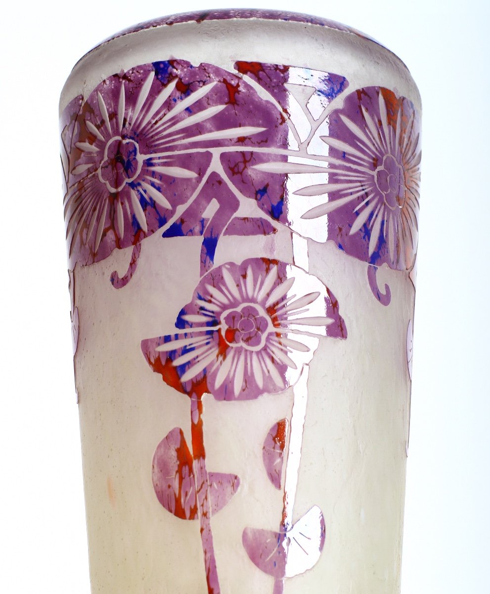 Majestueux Grand  Vase Aux Ancolies Le Verre Français Era Gallé, Daum, Muller - Art Deco 1928-photo-2
