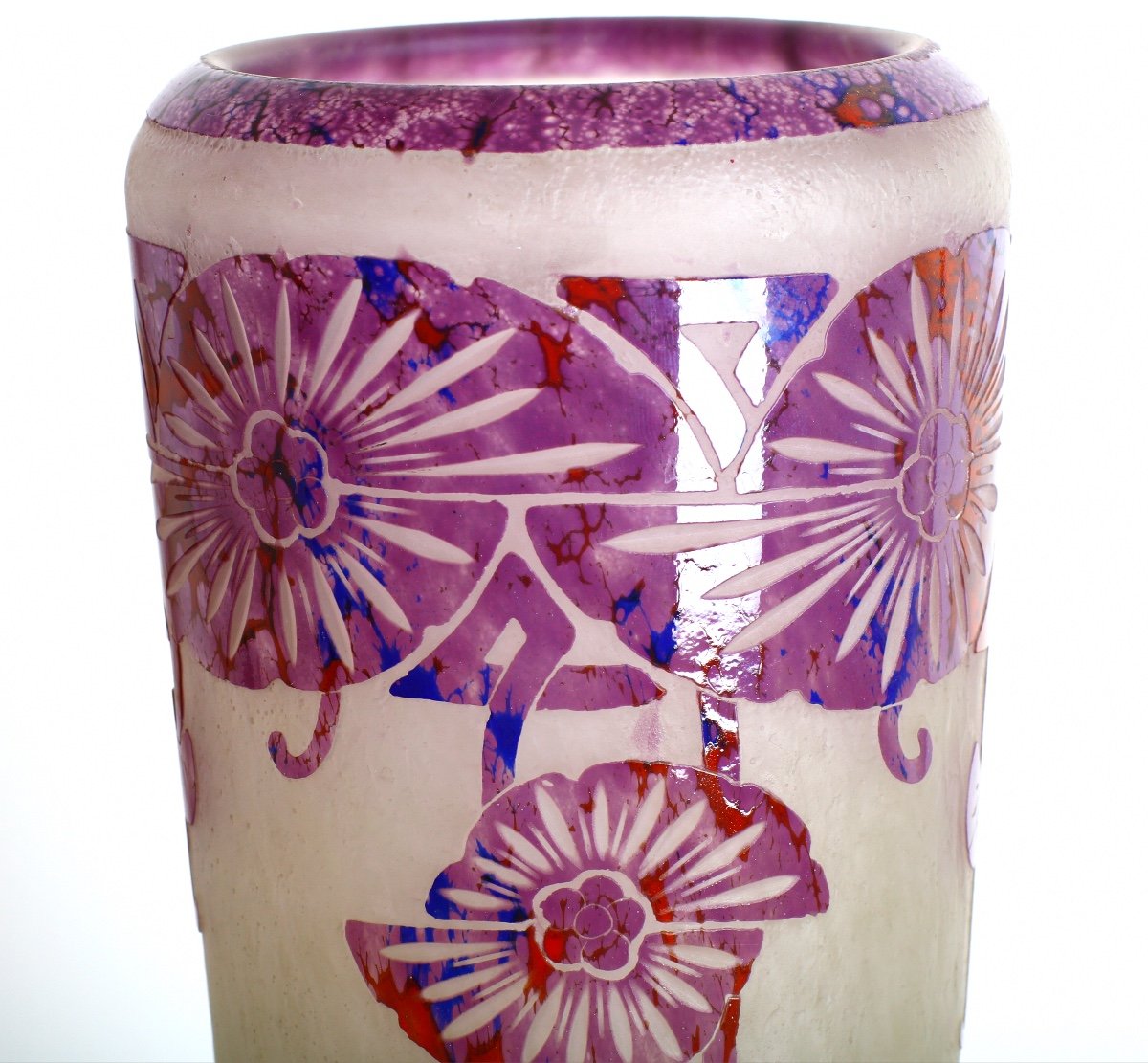 Majestueux Grand  Vase Aux Ancolies Le Verre Français Era Gallé, Daum, Muller - Art Deco 1928-photo-3
