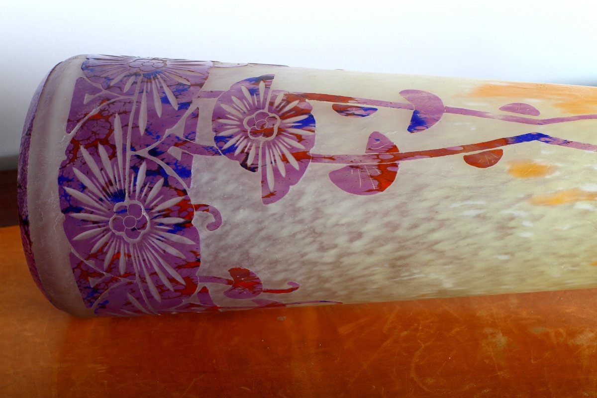 Majestueux Grand  Vase Aux Ancolies Le Verre Français Era Gallé, Daum, Muller - Art Deco 1928-photo-7
