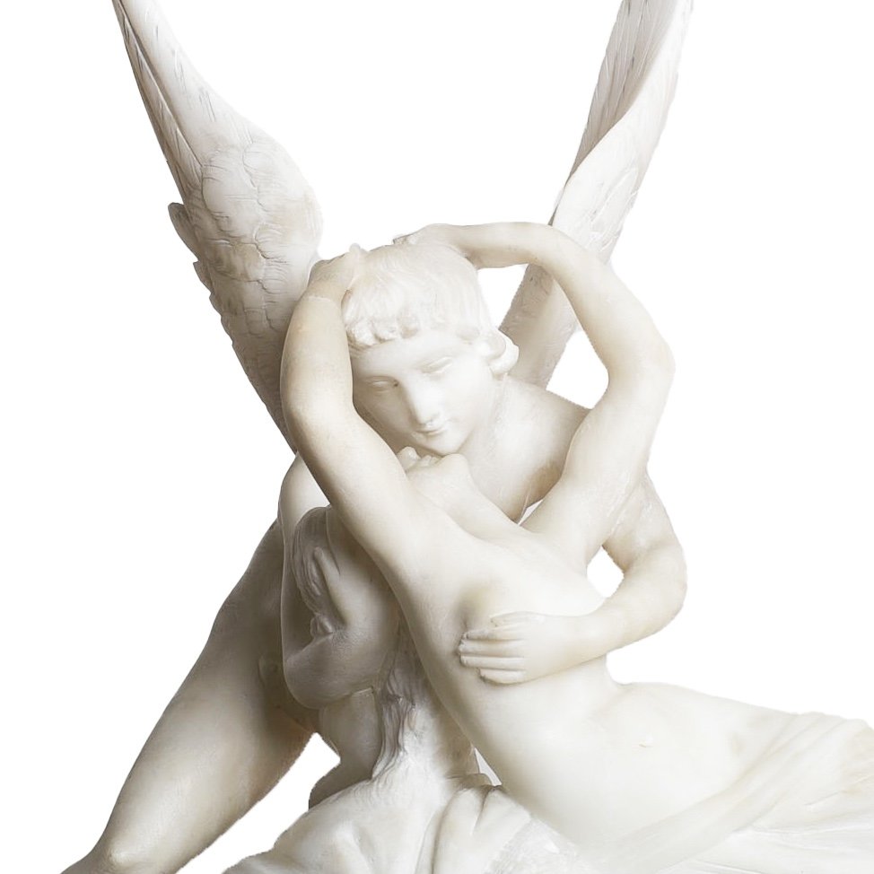Marble And Alabaster Sculpture Psyche Revived By The Kiss Of Love After Antonio Canova