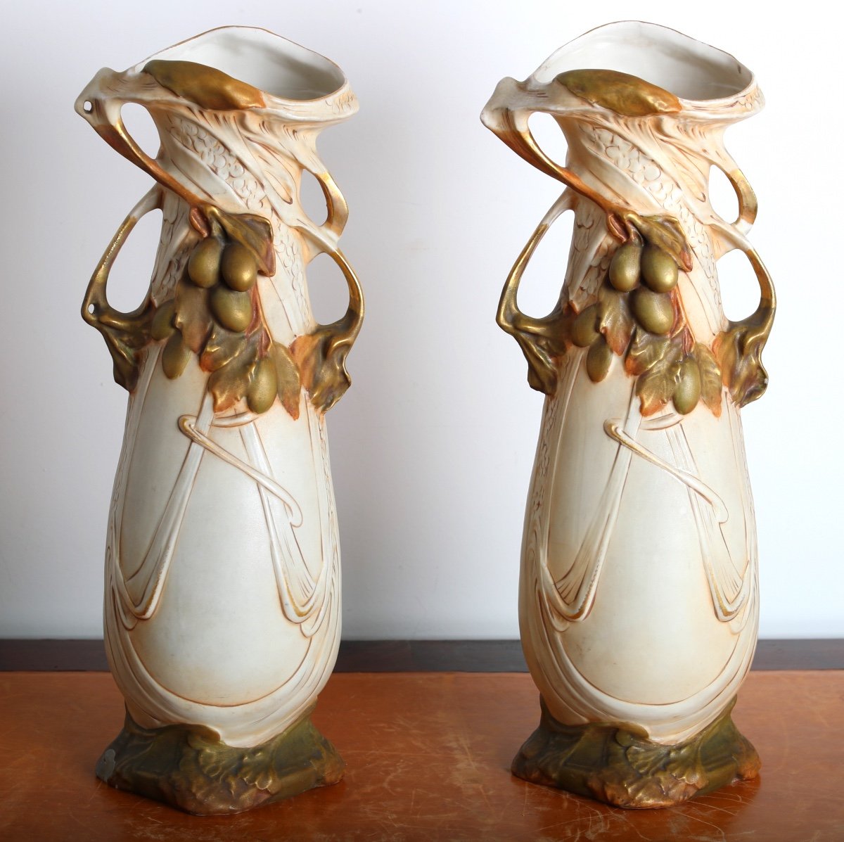 Pair Of Royal Dux Bohemia Porcelain Vases Art Nouveau Jugendstil 1900-photo-5