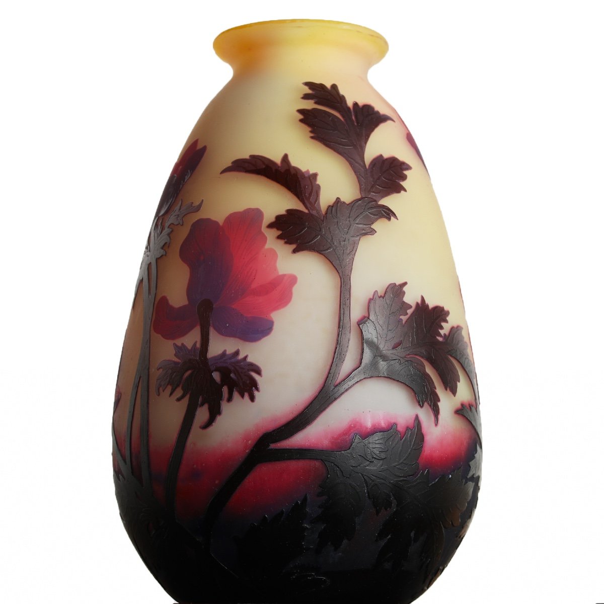 Important Vase Aux Anémones Rouges Muller Frères Lunéville - Era Gallé, Daum, Delatte-photo-4