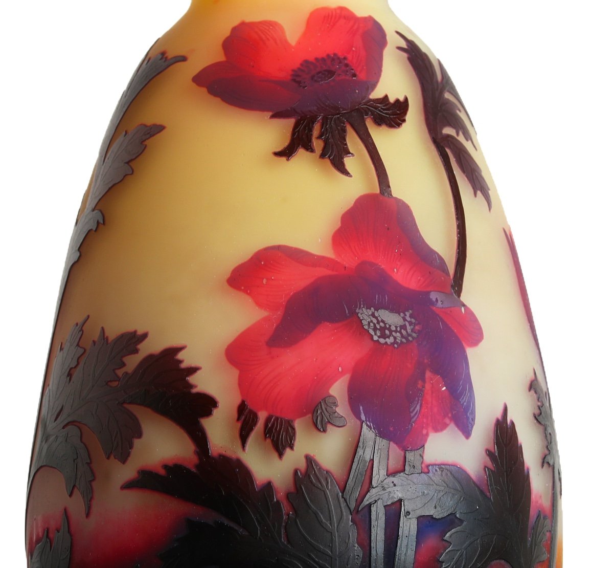 Important Vase Aux Anémones Rouges Muller Frères Lunéville - Era Gallé, Daum, Delatte-photo-5
