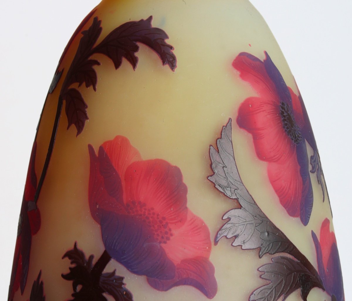 Important Vase Aux Anémones Rouges Muller Frères Lunéville - Era Gallé, Daum, Delatte-photo-6
