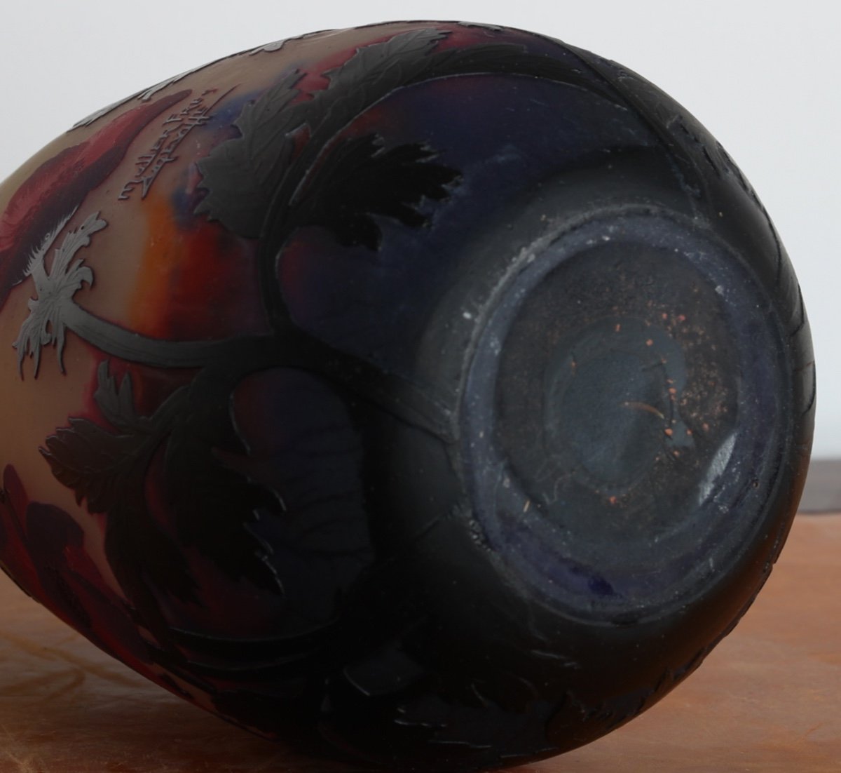 Important Vase Aux Anémones Rouges Muller Frères Lunéville - Era Gallé, Daum, Delatte-photo-7