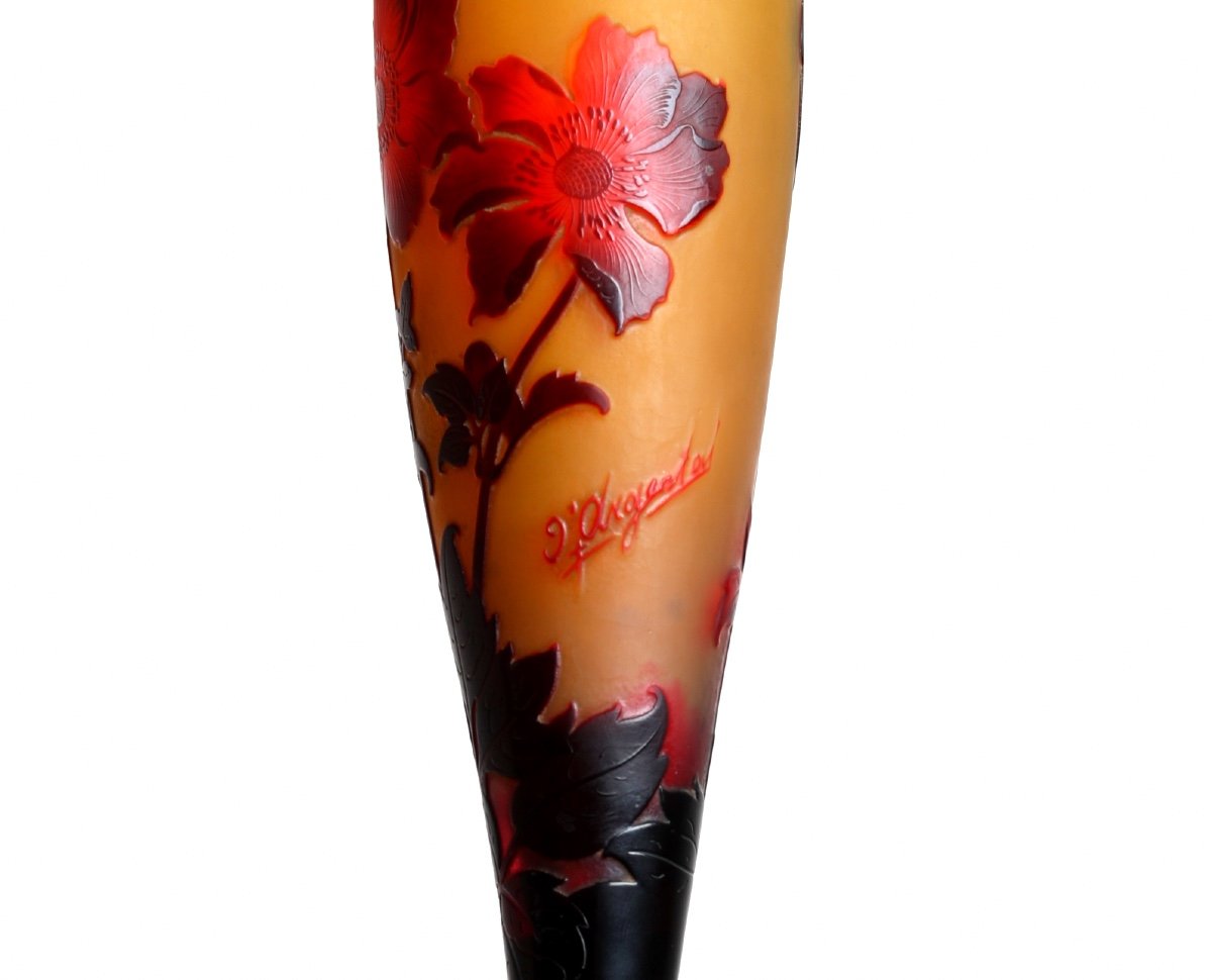 Red Floral Vase By d'Argental Paul Nicolas, Era Delatte, Gallé, Daum, Muller - Art Nouveau-photo-3
