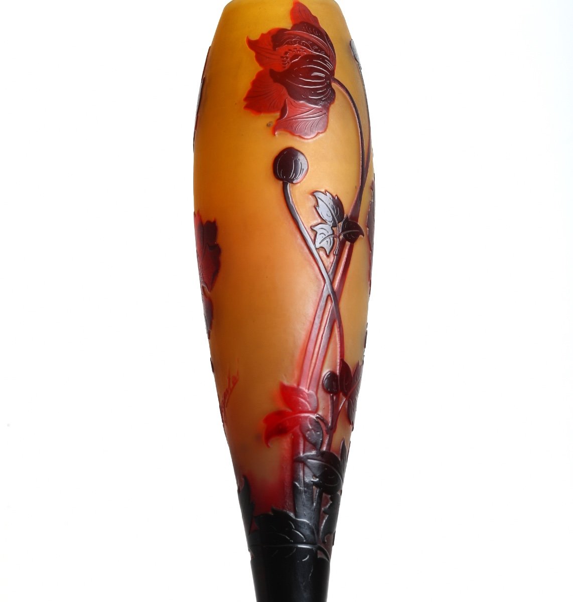 Red Floral Vase By d'Argental Paul Nicolas, Era Delatte, Gallé, Daum, Muller - Art Nouveau-photo-4