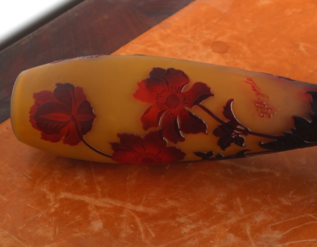 Red Floral Vase By d'Argental Paul Nicolas, Era Delatte, Gallé, Daum, Muller - Art Nouveau-photo-7
