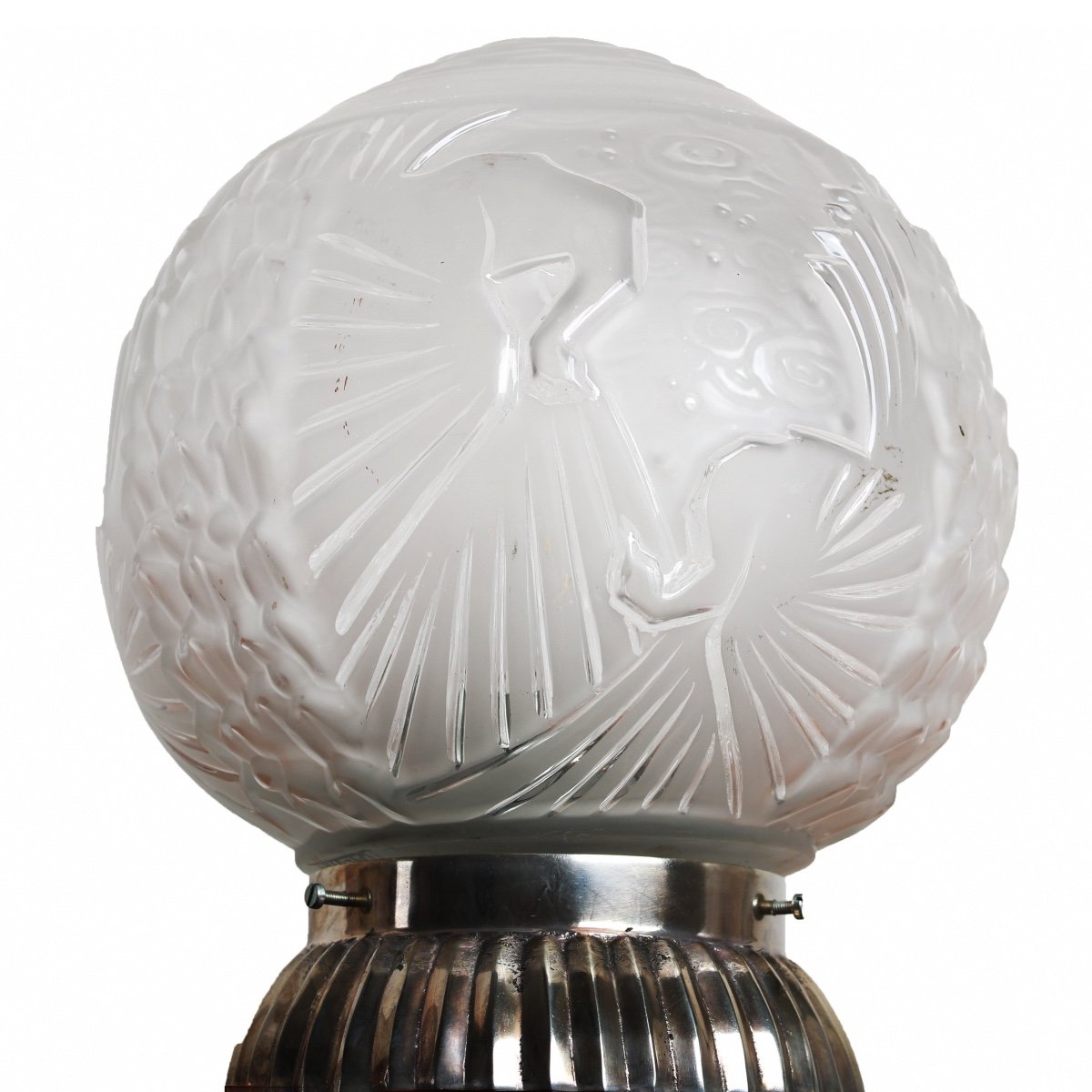 Trio Of Ball Lamps And Nickel-plated Bronze Frame By Muller Frères Lunéville Art Deco 1925-photo-4