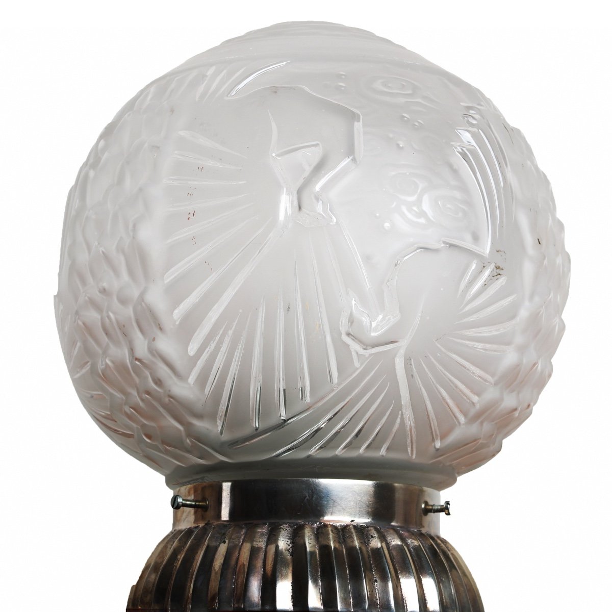 Trio Of Ball Lamps And Nickel-plated Bronze Frame By Muller Frères Lunéville Art Deco 1925-photo-4