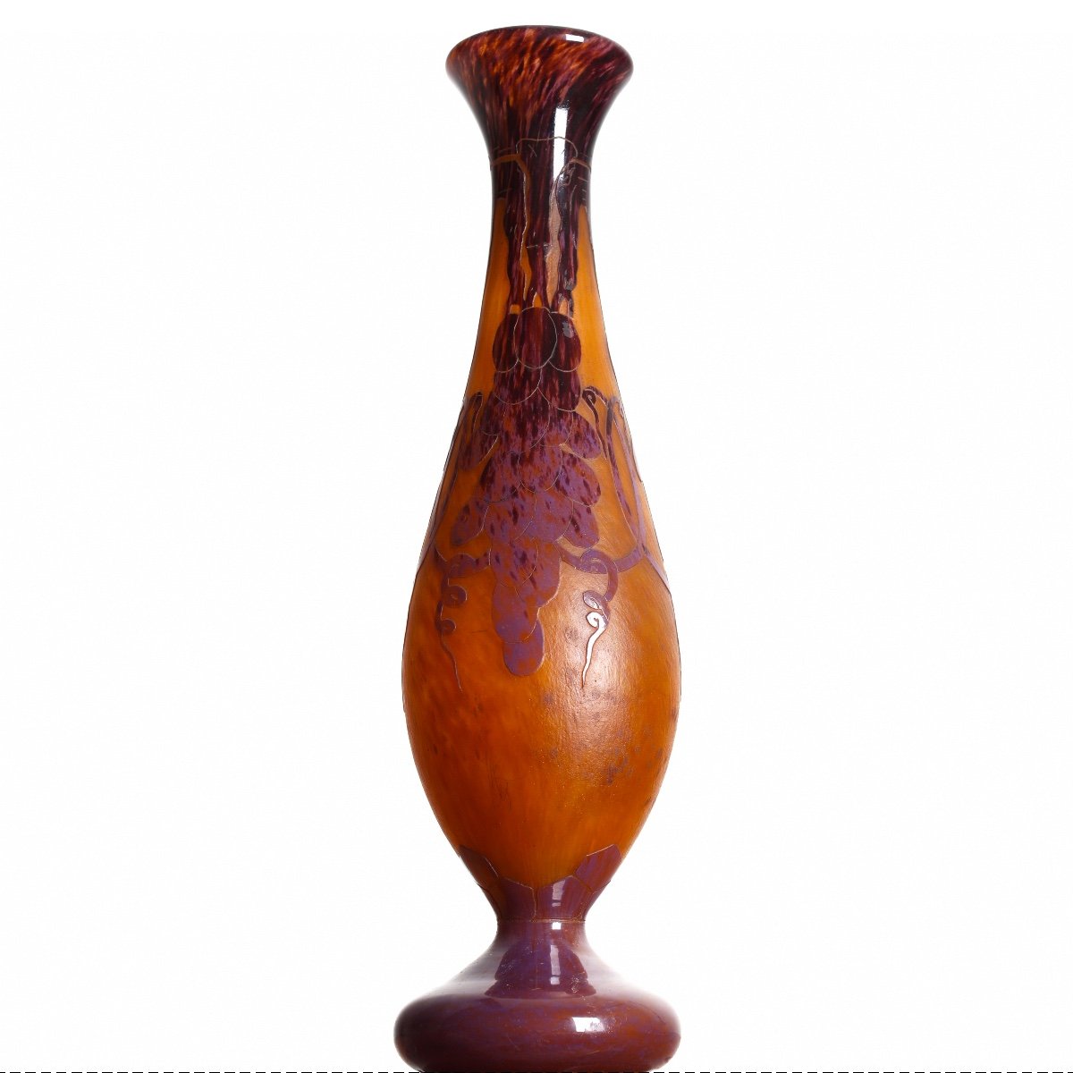 Schneider Grape Vase French Art Deco Glass Circa 1920 Era Daum, Gallé, d'Argental