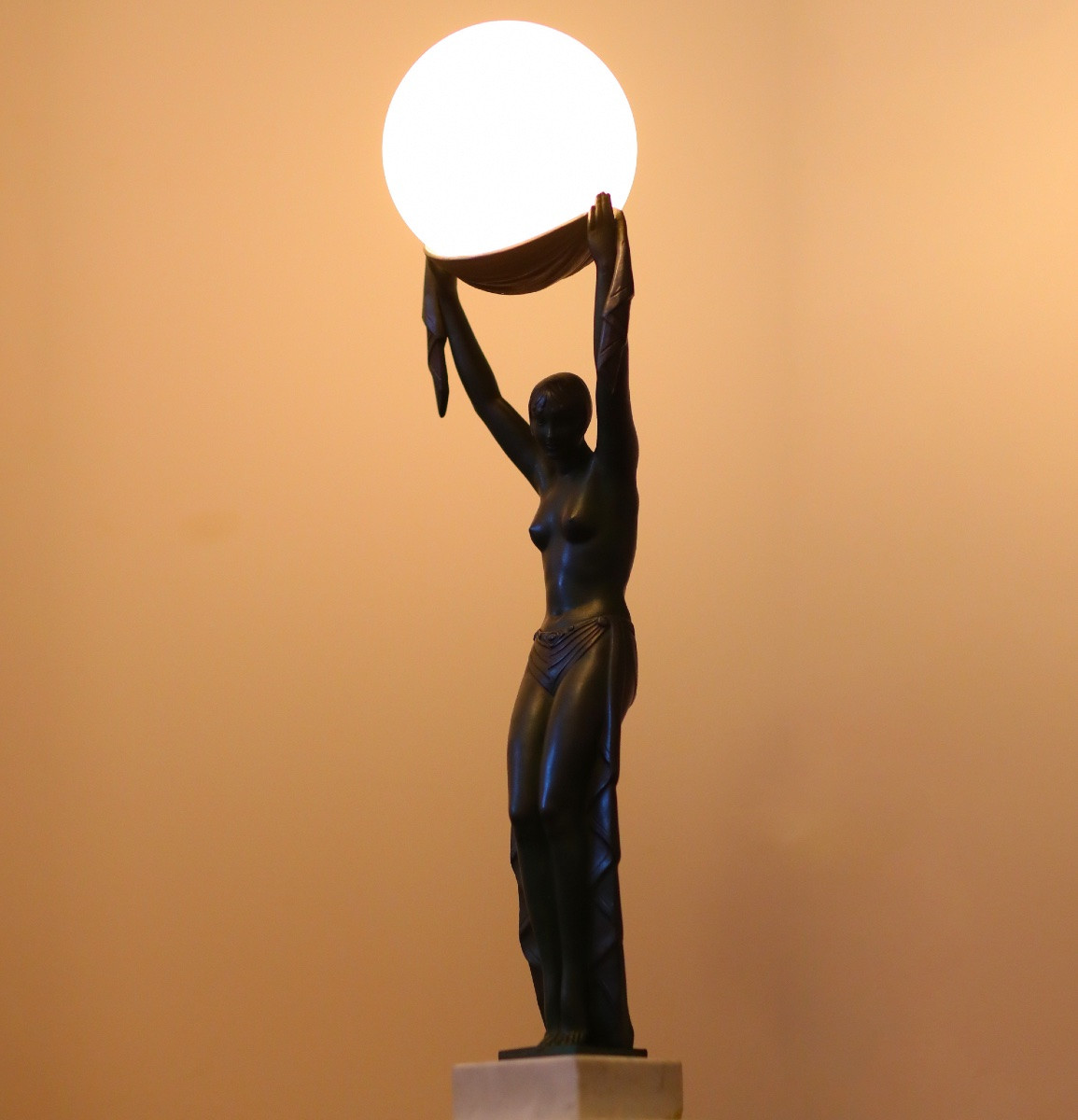 Large Sculpture Lamp "truth" 28,3" By Fayral, Le Faguays, Publisher Le Verrier Art Deco-photo-7