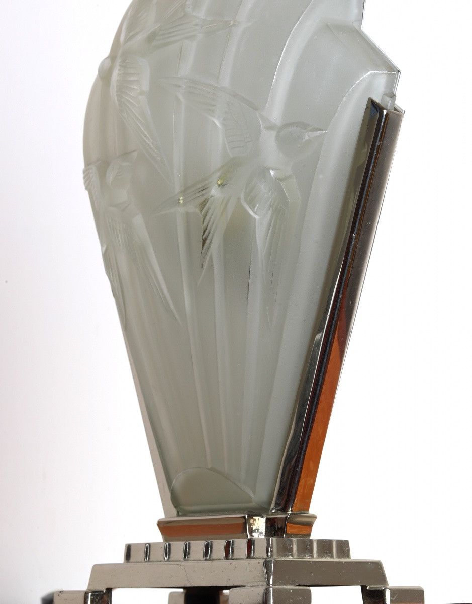 Lampe  Aux Oiseaux Par Sabino Paris 1878-1961 Art Deco 1930 Era Daum, Lalique, d'Avesn, Muller-photo-3