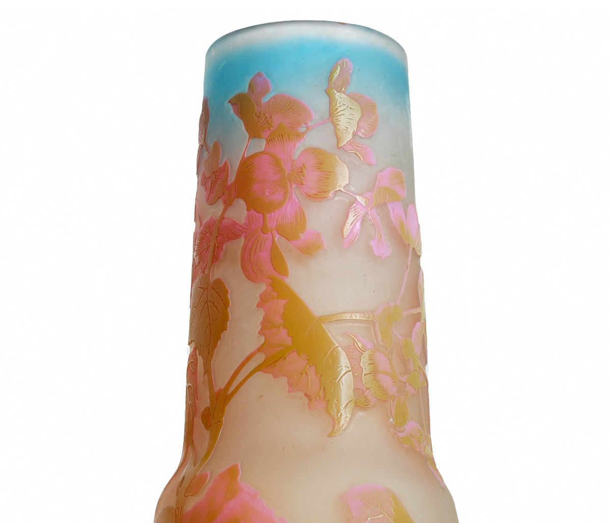 Vase floral rose et bleu Par Emile Gallé Circa 1900 Art Nouveau - Era Daum, Muller, Delatte-photo-2