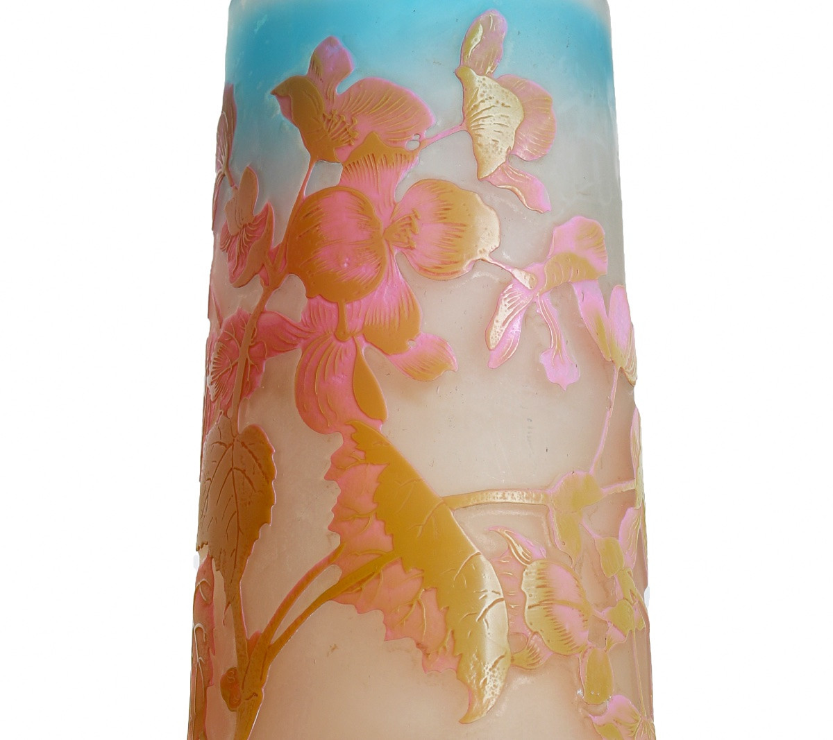 Vase floral rose et bleu Par Emile Gallé Circa 1900 Art Nouveau - Era Daum, Muller, Delatte-photo-1