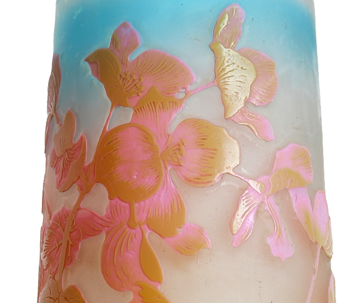 Vase floral rose et bleu Par Emile Gallé Circa 1900 Art Nouveau - Era Daum, Muller, Delatte-photo-3