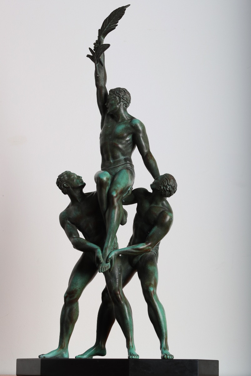 Large Group Trophy 3 Athletes By Pierre Le Faguays, Fayral Publisher Le Verrier Art Deco 1925-photo-8