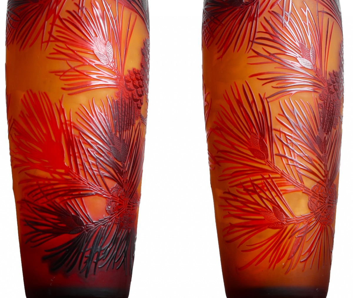 Pair Of Pine Vases By d'Argental Paul Nicolas Era Gallé, Daum, Delatte Art Nouveau 1920-photo-1