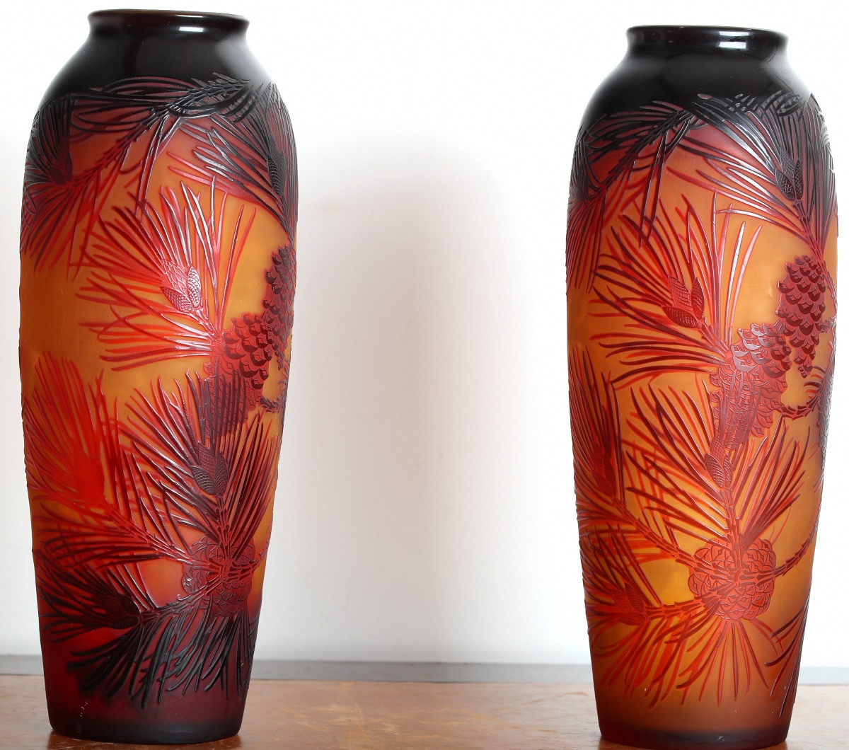 Pair Of Pine Vases By d'Argental Paul Nicolas Era Gallé, Daum, Delatte Art Nouveau 1920-photo-4