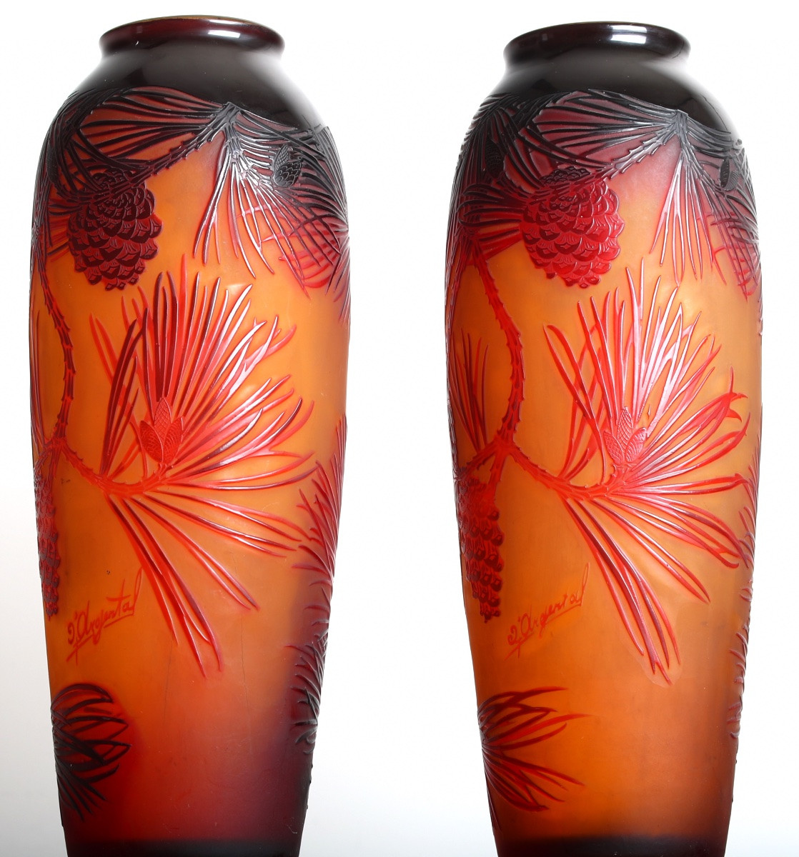 Pair Of Pine Vases By d'Argental Paul Nicolas Era Gallé, Daum, Delatte Art Nouveau 1920-photo-6