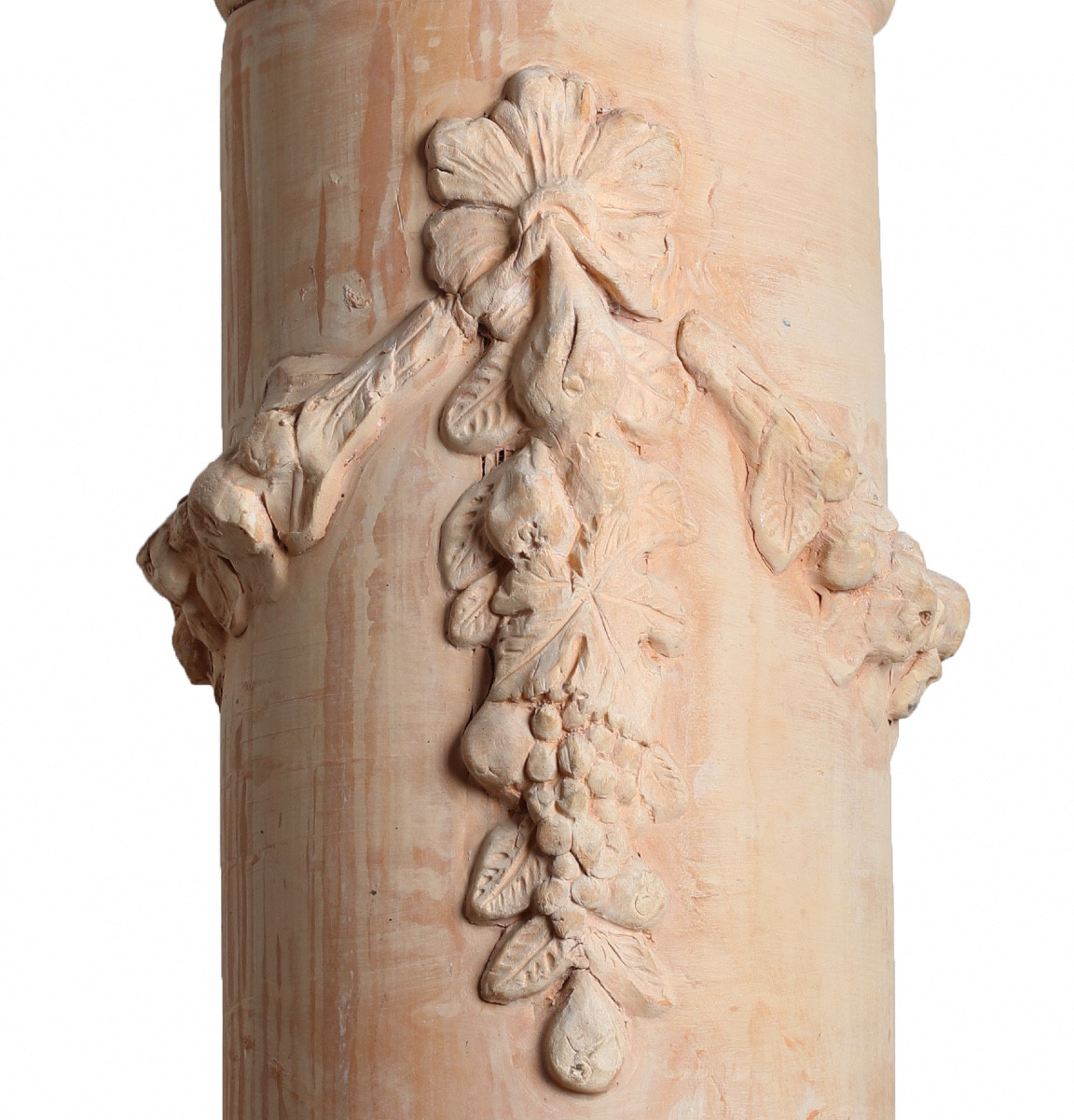 Terracotta Column, Base, Neo-classical Style Sheath With Flower Garland 1900-photo-2