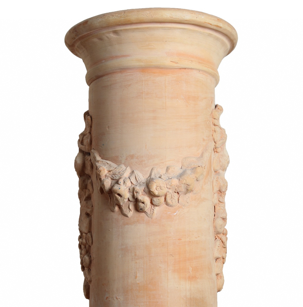 Terracotta Column, Base, Neo-classical Style Sheath With Flower Garland 1900-photo-4