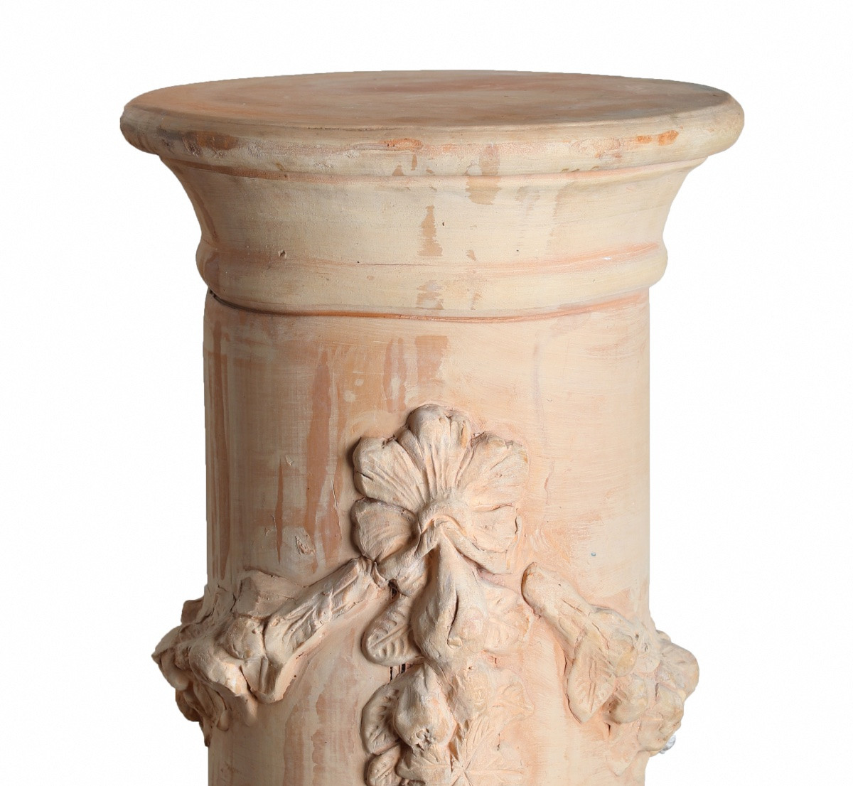 Terracotta Column, Base, Neo-classical Style Sheath With Flower Garland 1900-photo-6