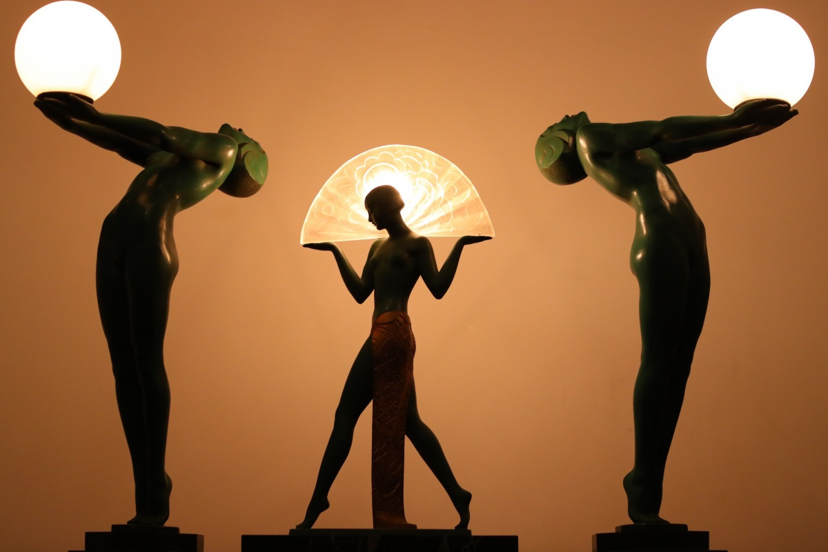 Pair Of Large Lumina 25,6" Lighting Lamp Sculptures By Le Verrier Era Fayral, Bouraine-photo-2