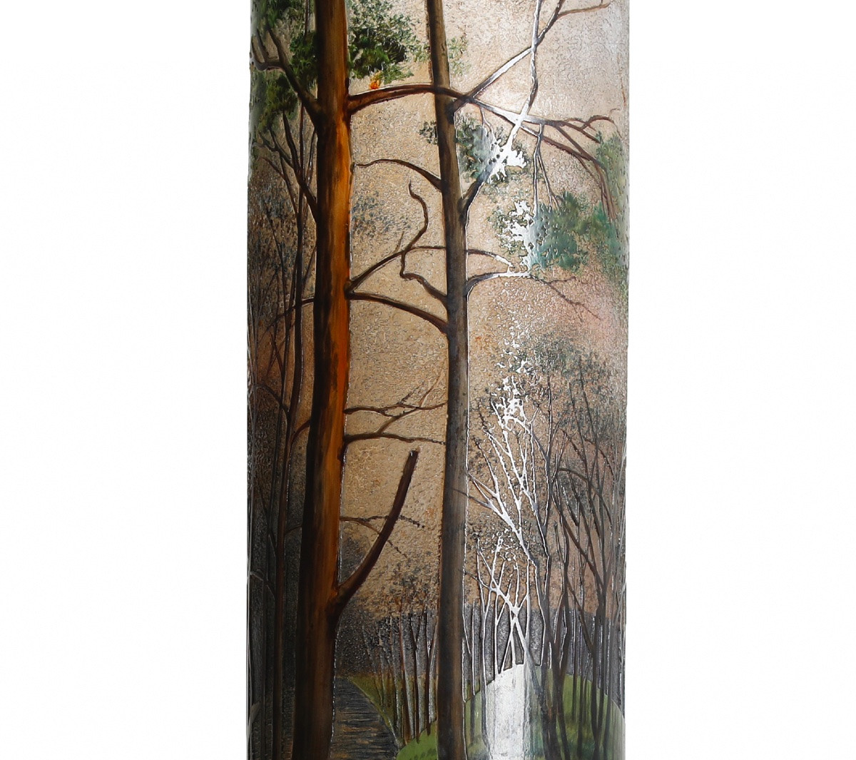 High Lamartine Glass Vase With Lake Landscape Era Daum, Gallé, d'Argental Art Nouveau 1900-photo-2