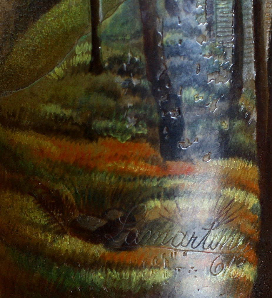High Lamartine Glass Vase With Lake Landscape Era Daum, Gallé, d'Argental Art Nouveau 1900-photo-4