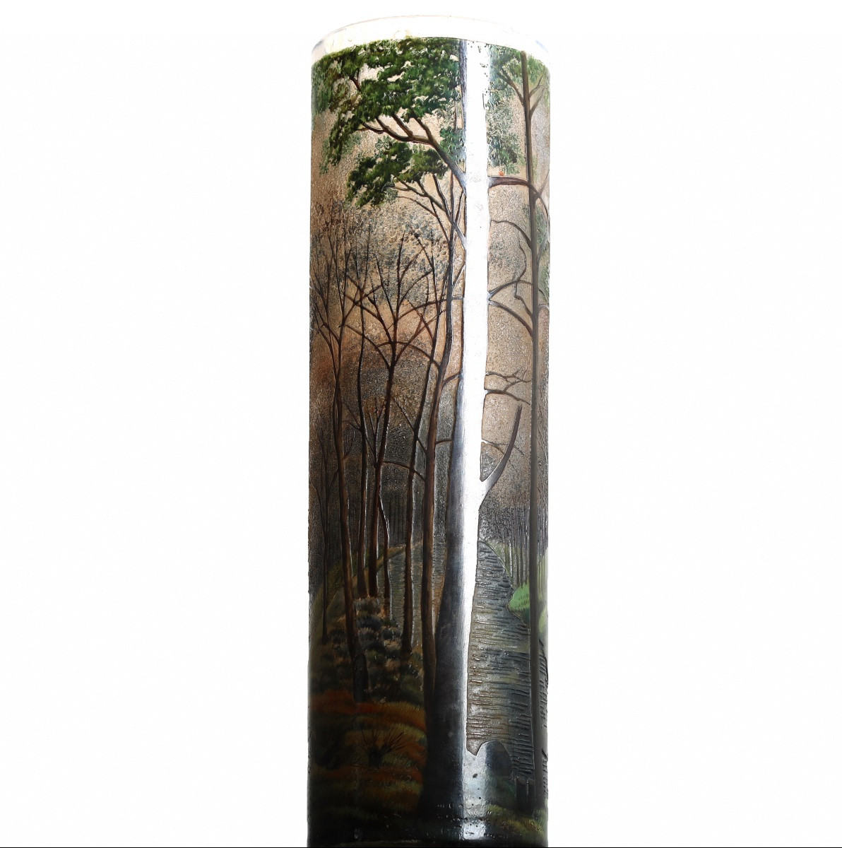 High Lamartine Glass Vase With Lake Landscape Era Daum, Gallé, d'Argental Art Nouveau 1900-photo-1