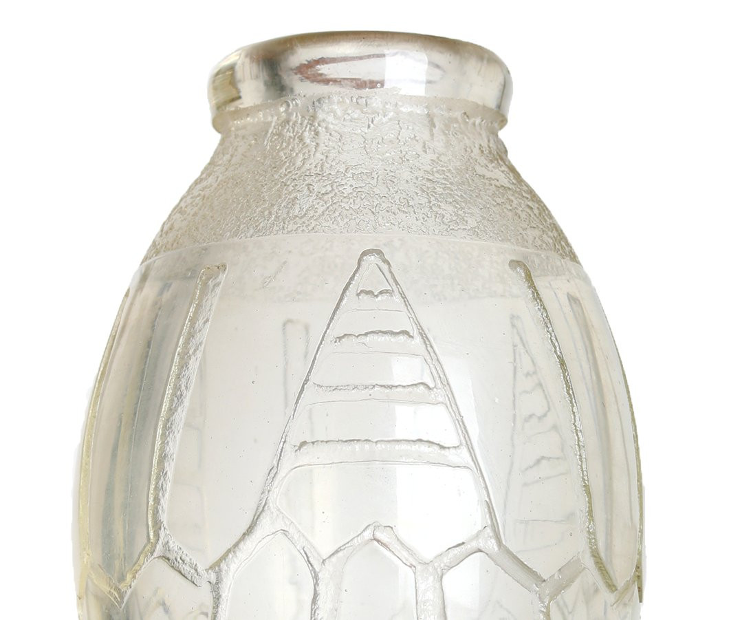 Geometric Vase By David Gueron Known As Degué Art Deco 1930 Era Daum, Muller, Delatte, Schneider-photo-2