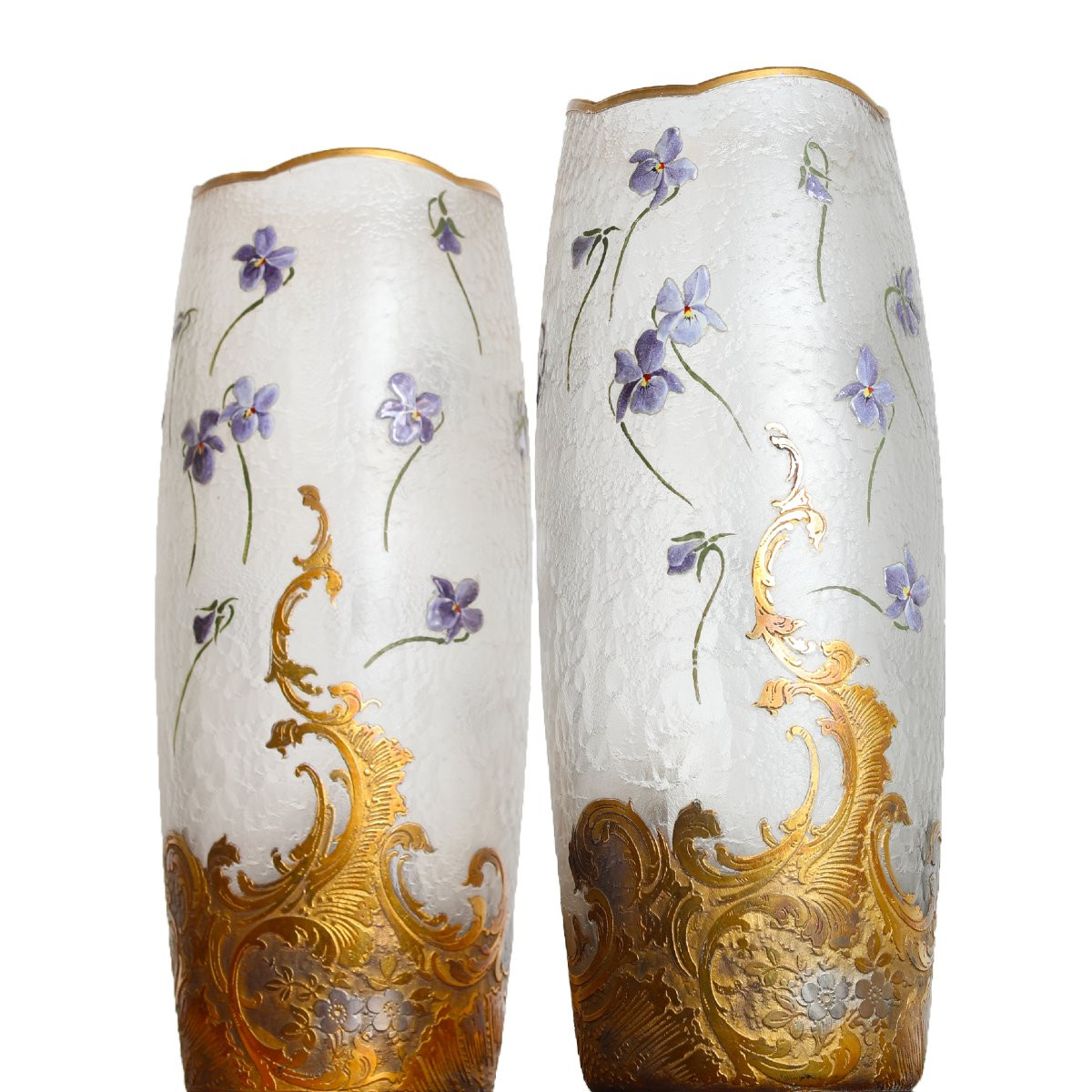 Paire De Grands Vases Aux Violettes Par Montjoye Legras 1900 - Art Nouveau era Daum, Gallé-photo-3