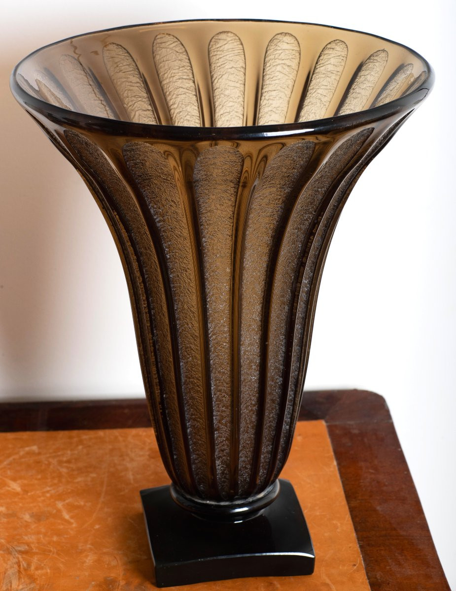 Important Vase floral moderniste stylisé Daum Nancy Era Gallé, Schneider, Muller  Art Deco 1930-photo-2