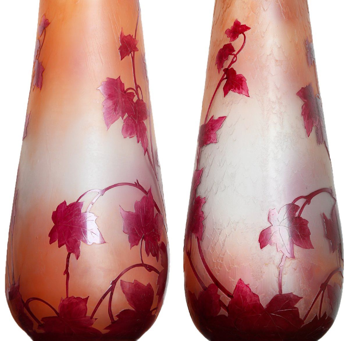 Pair Of Trilobed Vases, 1910, Ruby, 16,9", By François-théodore Legras (1839-1916)- Art Nouveau-photo-3