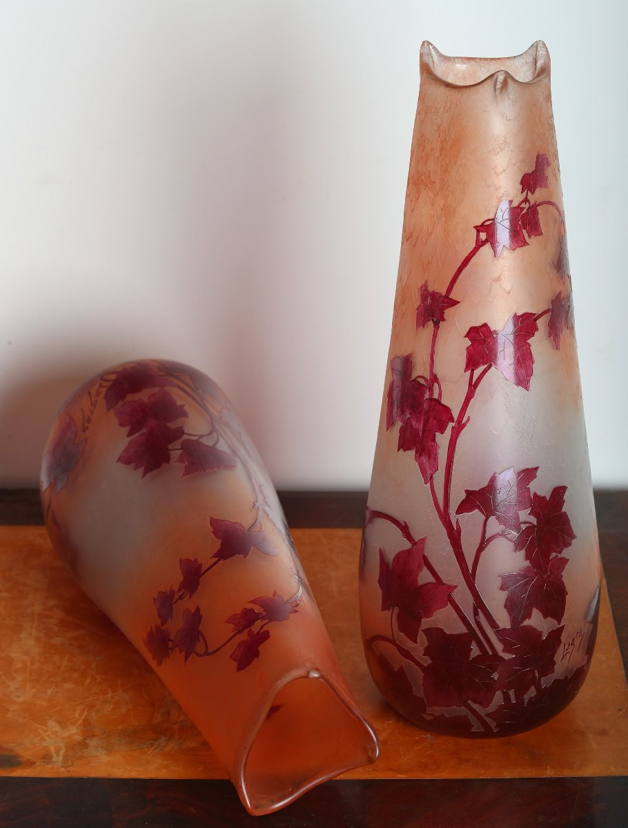 Pair Of Trilobed Vases, 1910, Ruby, 16,9", By François-théodore Legras (1839-1916)- Art Nouveau-photo-7