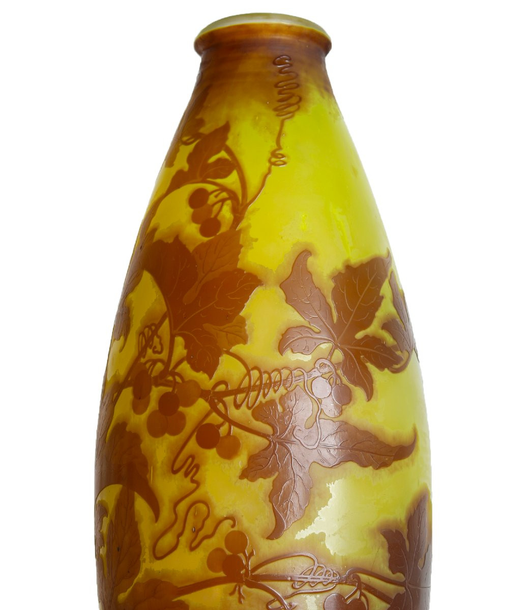 Tall Vase With Vine Berries By Emile Gallé, Circa 1900, Art Nouveau Era Daum, Muller, Delatte-photo-2