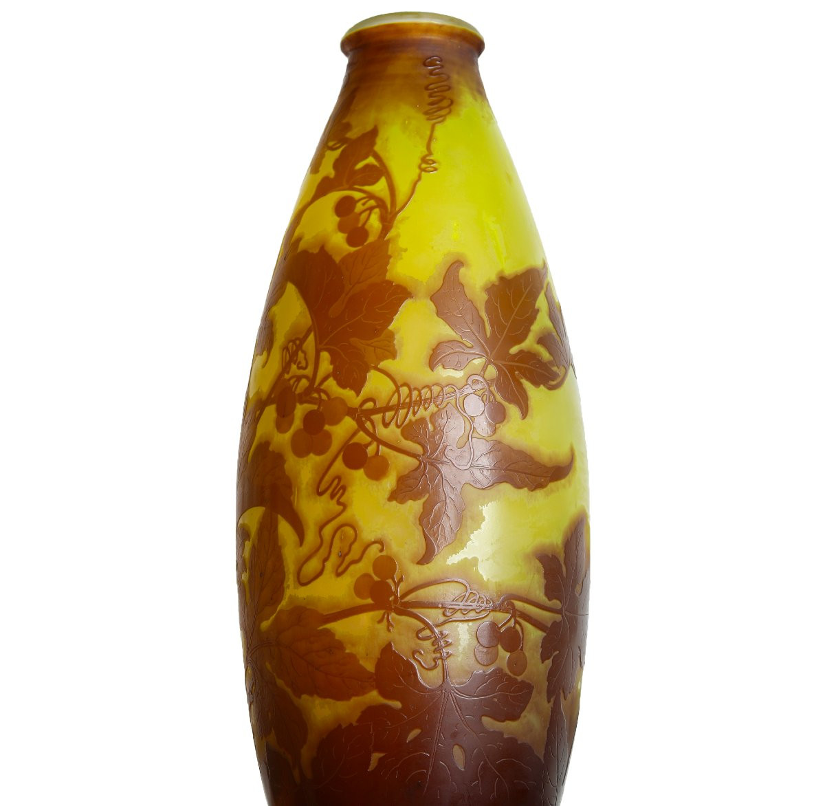 Tall Vase With Vine Berries By Emile Gallé, Circa 1900, Art Nouveau Era Daum, Muller, Delatte-photo-1