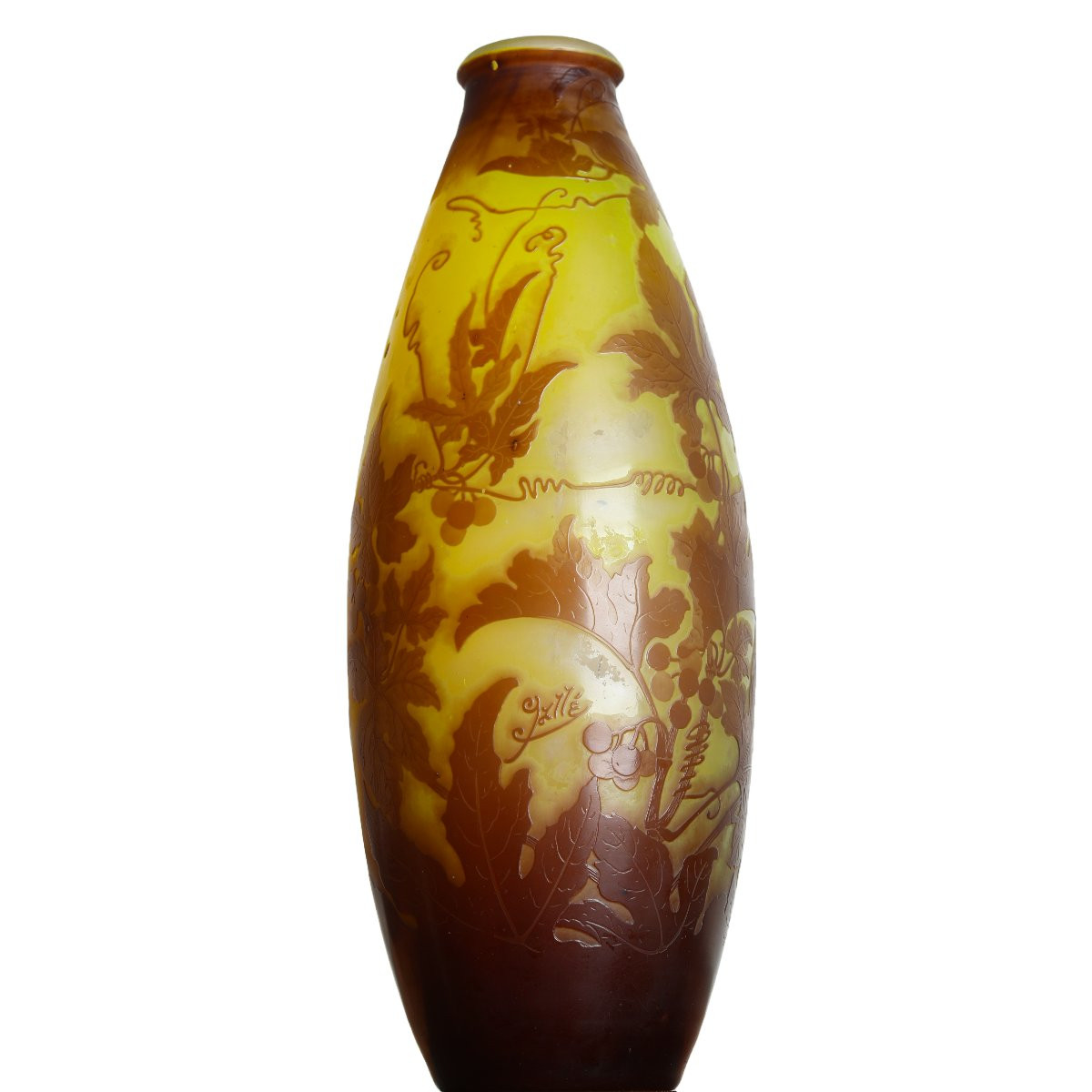 Tall Vase With Vine Berries By Emile Gallé, Circa 1900, Art Nouveau Era Daum, Muller, Delatte-photo-2