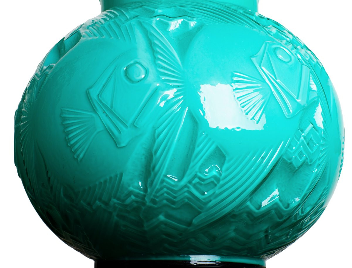 Rare paire de Vases aux Poissons par Pierre d'Avesn Art Deco 1925 -  Daum, Muller, Lalique-photo-2