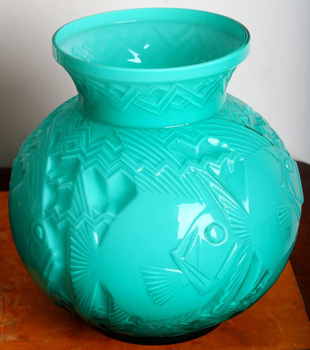 Rare paire de Vases aux Poissons par Pierre d'Avesn Art Deco 1925 -  Daum, Muller, Lalique-photo-5